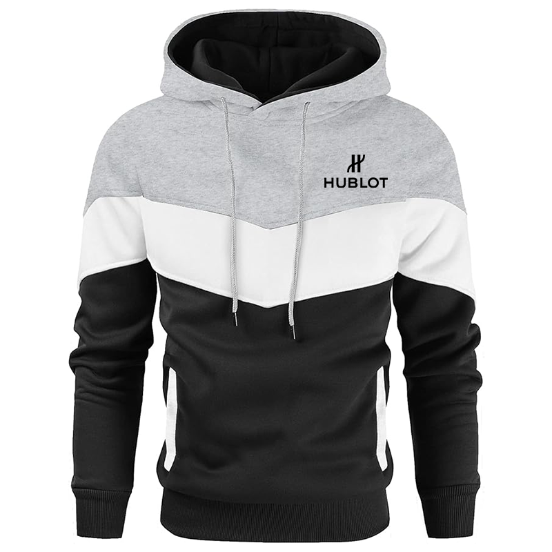 Men's Hublot Gesean Novelty Color Block Pullover Fleece Hoodie Long Sleeve Casual Sweatshirt with Pocket