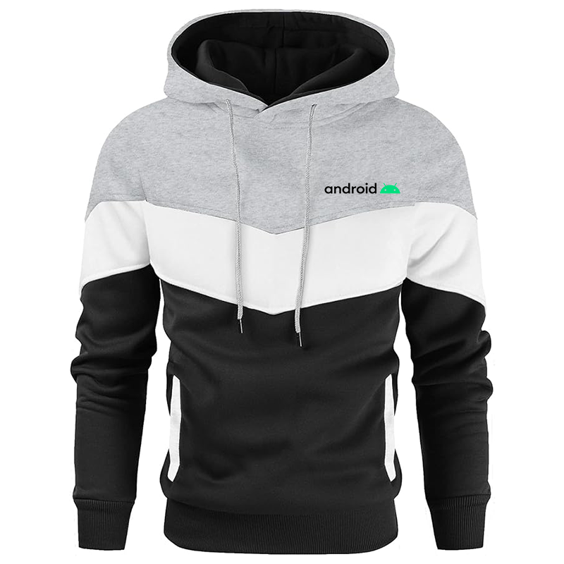 Men's Android  Gesean Novelty Color Block Pullover Fleece Hoodie Long Sleeve Casual Sweatshirt with Pocket