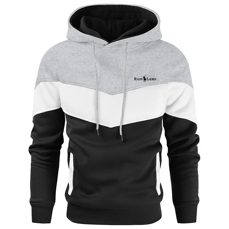 Men's  Polo Ralph Lauren Gesean Novelty Color Block Pullover Fleece Hoodie Long Sleeve Casual Sweatshirt with Pocket
