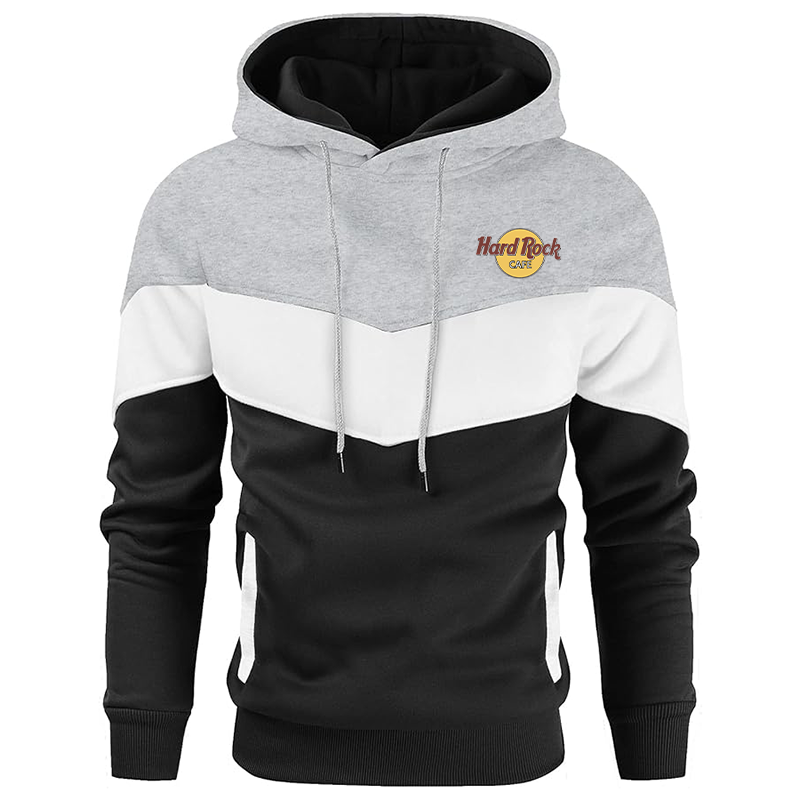 Men's Hard Rock Cafe Gesean Novelty Color Block Pullover Fleece Hoodie Long Sleeve Casual Sweatshirt with Pocket