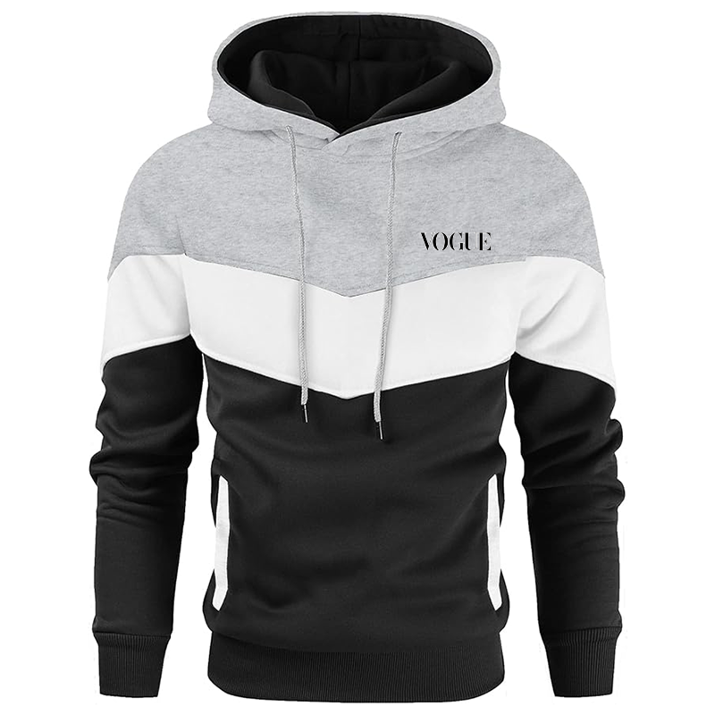 Men's Vogue  Gesean Novelty Color Block Pullover Fleece Hoodie Long Sleeve Casual Sweatshirt with Pocket
