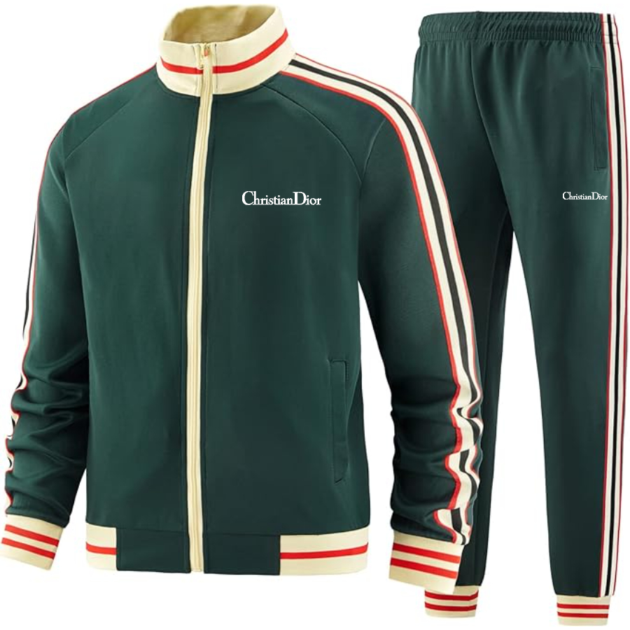 Men's Dior Two-Piece Designer Tracksuit with Bold Striped Accents and Zippered Front Elevated Athletic Wear