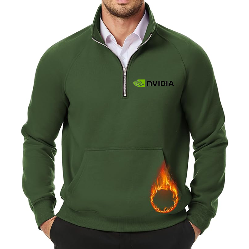 Men's NVIDIA JMIERR  Quarter Zip Pullover Heavy Sweatshirts Warm Fleece Sweatshirt Polo