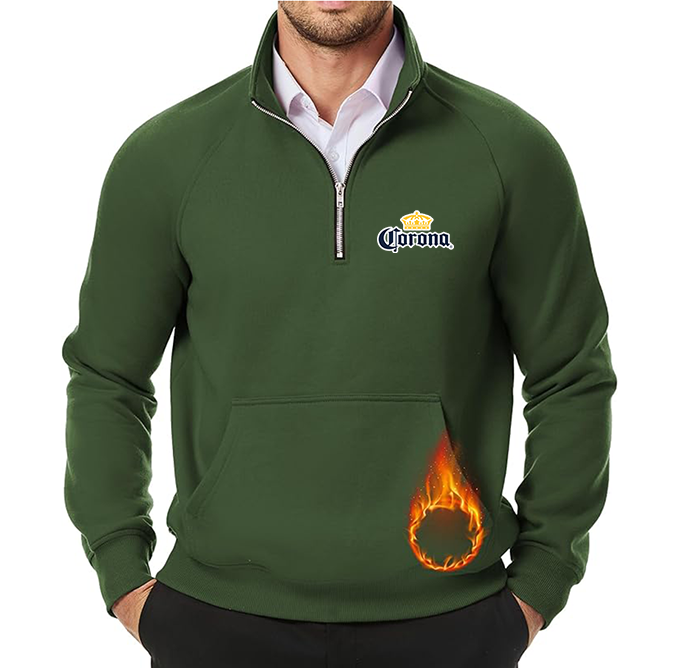 Men's Corona JMIERR  Quarter Zip Pullover Heavy Sweatshirts Warm Fleece Sweatshirt Polo