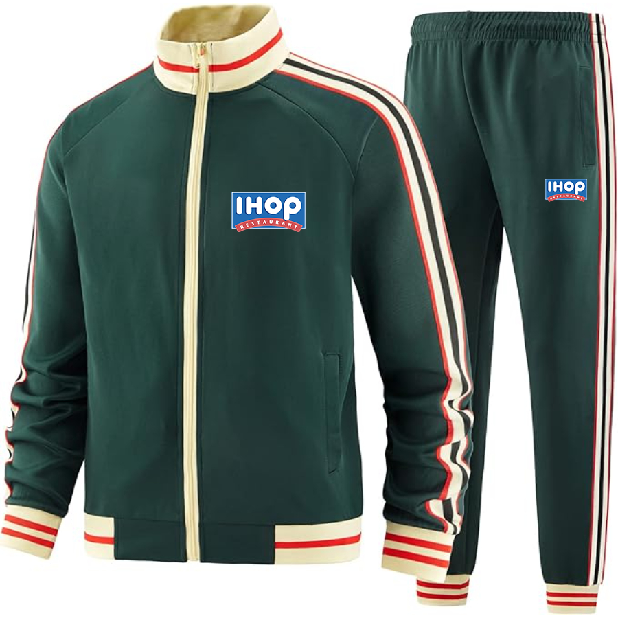 Men's ihop Two-Piece Designer Tracksuit with Bold Striped Accents and Zippered Front Elevated Athletic Wear