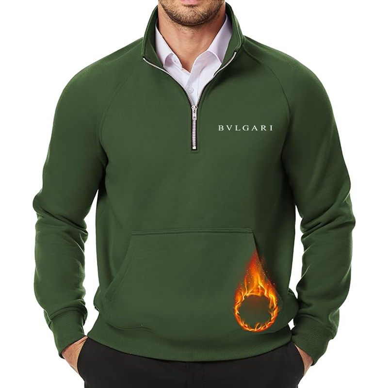 Men's BVLGARI JMIERR  Quarter Zip Pullover Heavy Sweatshirts Warm Fleece Sweatshirt Polo