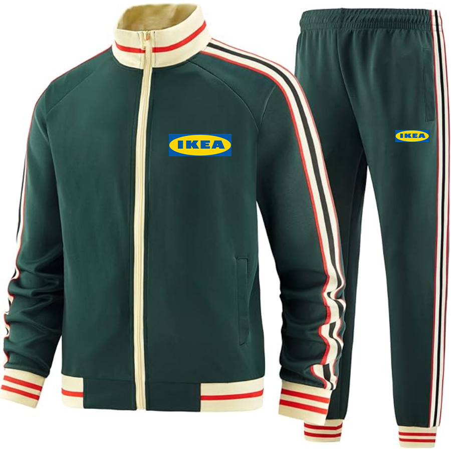 Men's IKEA Two-Piece Designer Tracksuit with Bold Striped Accents and Zippered Front Elevated Athletic Wear