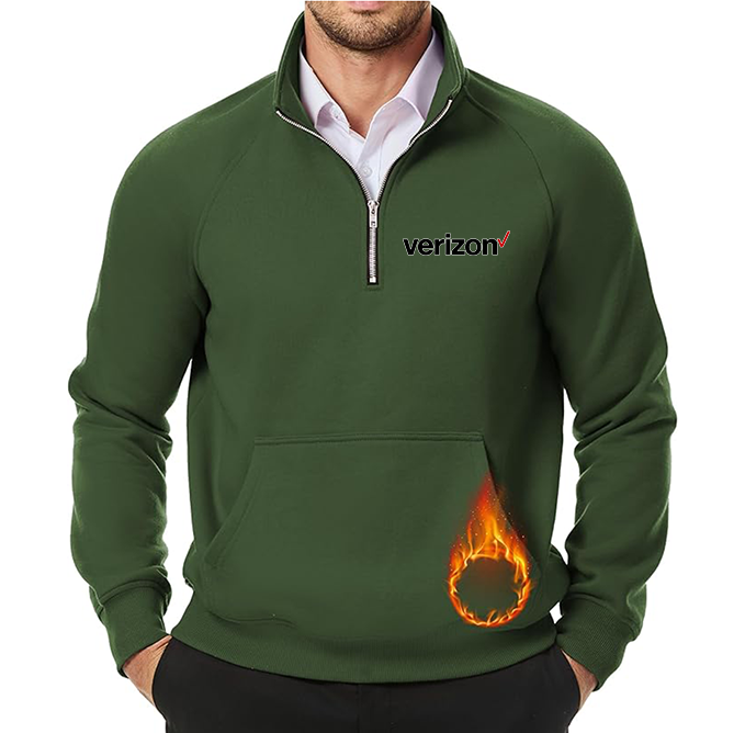 Men's Verizon JMIERR  Quarter Zip Pullover Heavy Sweatshirts Warm Fleece Sweatshirt Polo