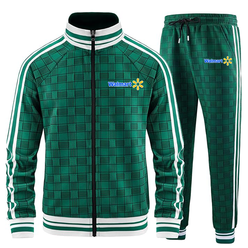 Men's Walmart Tracksuits Full-zip Long Sleeve Plaid Track Jackets and Pants 2 Piece