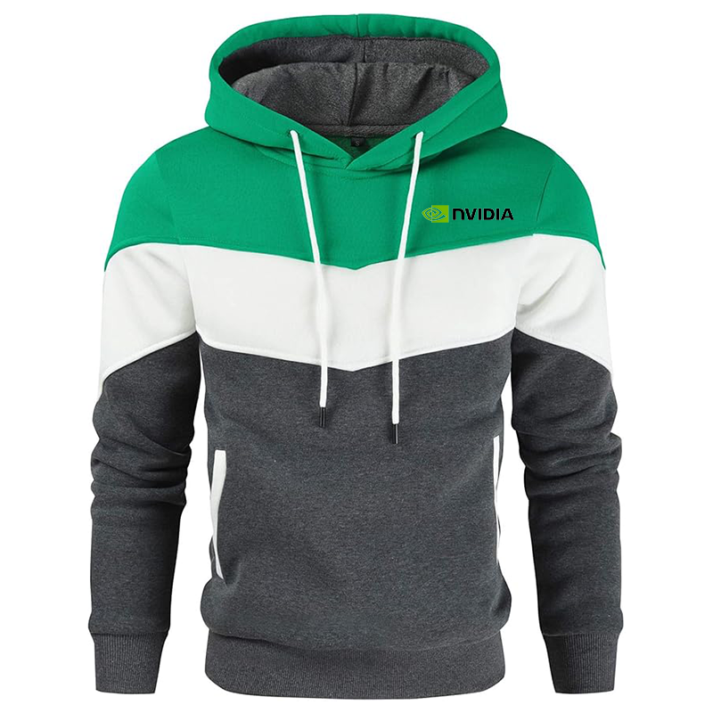 Men's NVIDIA  Gesean Novelty Color Block Pullover Fleece Hoodie Long Sleeve Casual Sweatshirt with Pocket