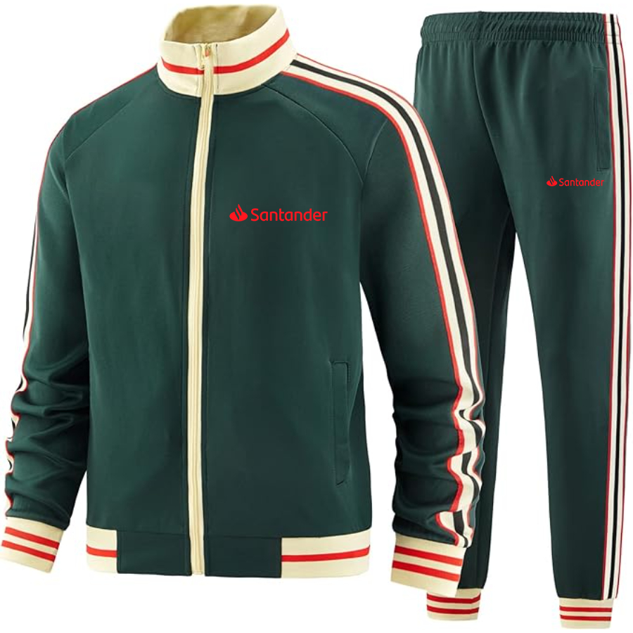 Men's  Santander Two-Piece Designer Tracksuit with Bold Striped Accents and Zippered Front Elevated Athletic Wear