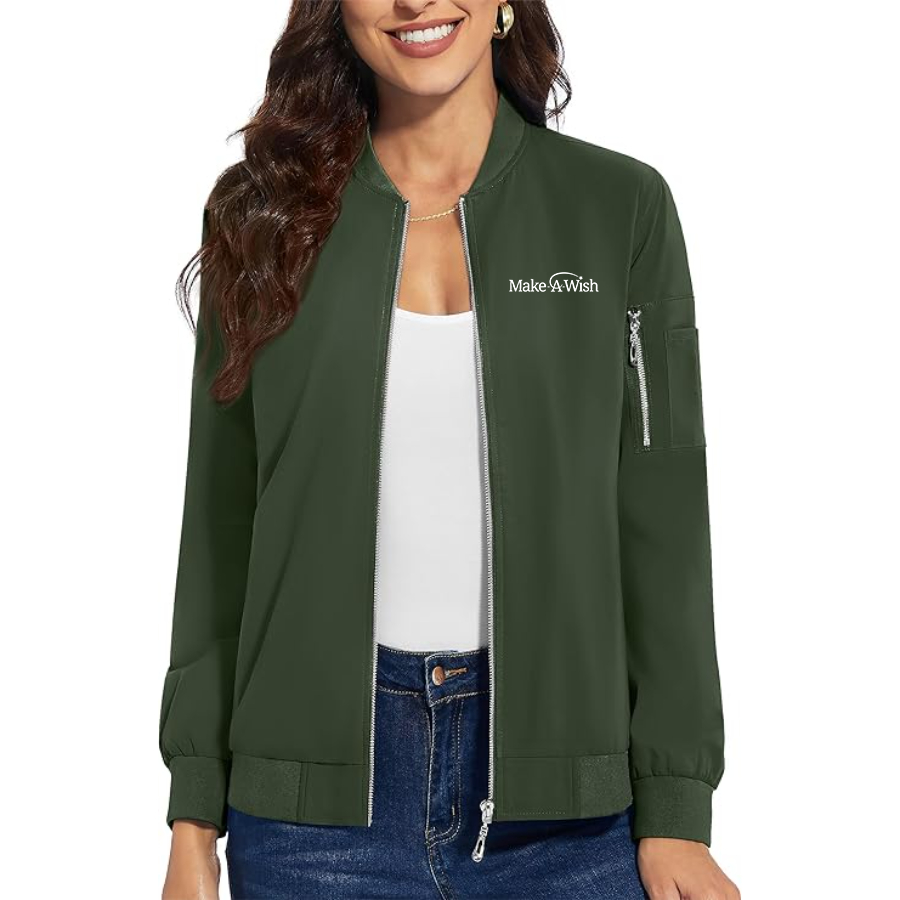 Women's  Make-A-Wish Premium Bomber Jacket with Polished Detailing and Functional Sleeve Pocket Modern Luxury Outerwear