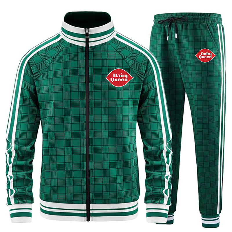 Men's Dairy Queen Tracksuits Full-zip Long Sleeve Plaid Track Jackets and Pants 2 Piece
