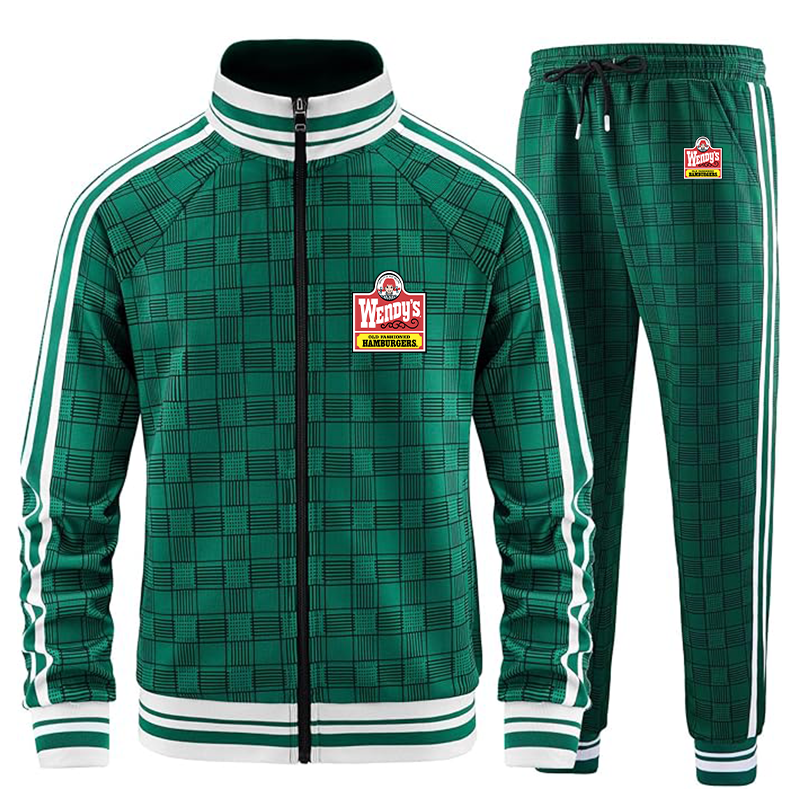 Men's Wendy's Tracksuits Full-zip Long Sleeve Plaid Track Jackets and Pants 2 Piece