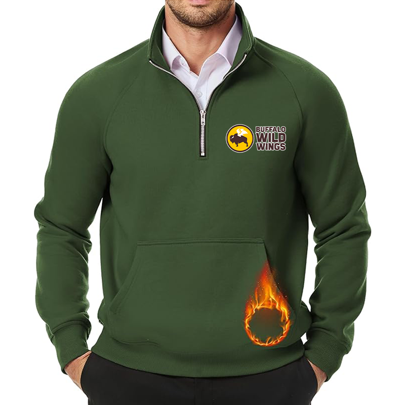 Men's Buffalo Wild Wings JMIERR  Quarter Zip Pullover Heavy Sweatshirts Warm Fleece Sweatshirt Polo