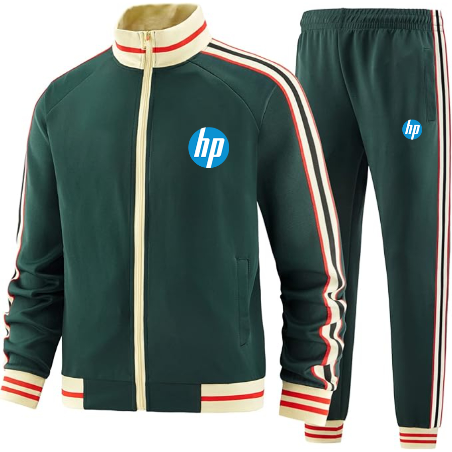 Men's hp Two-Piece Designer Tracksuit with Bold Striped Accents and Zippered Front Elevated Athletic Wear