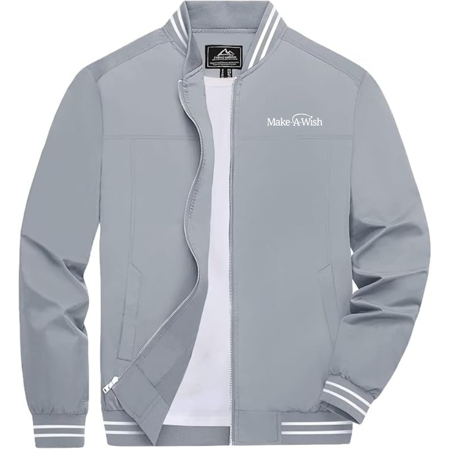 Men's Make-A-Wish Lightweight Zip-Up Bomber Jacket with Ribbed Collar and Cuffs Versatile Casual Outerwear