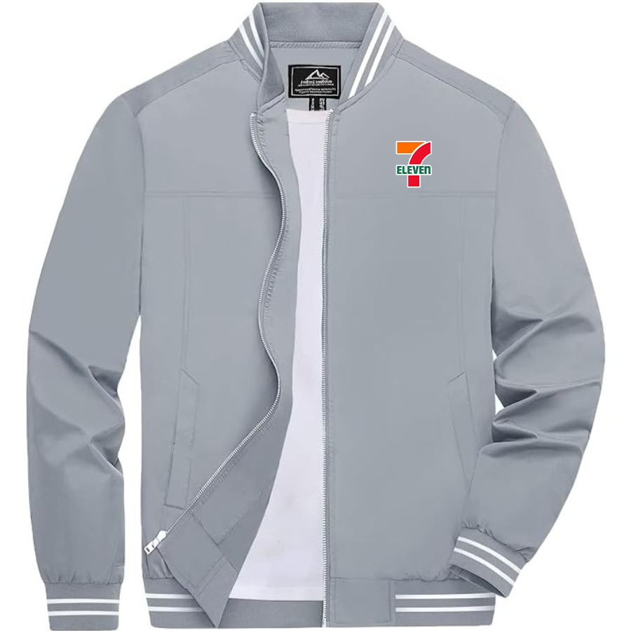 Men's 7-Eleven Lightweight Zip-Up Bomber Jacket with Ribbed Collar and Cuffs Versatile Casual Outerwear
