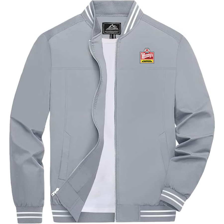Men's Wendy's Lightweight Zip-Up Bomber Jacket with Ribbed Collar and Cuffs Versatile Casual Outerwear