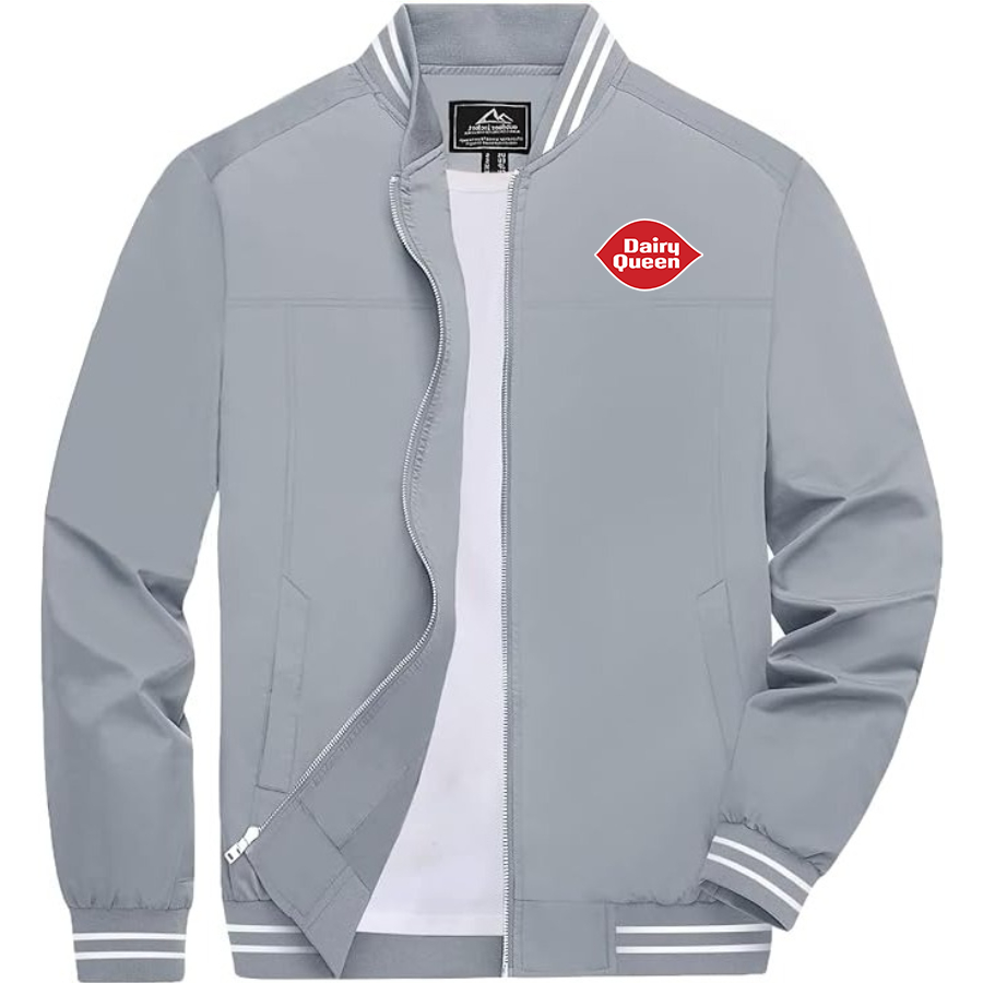 Men's Dairy Queen Lightweight Zip-Up Bomber Jacket with Ribbed Collar and Cuffs Versatile Casual Outerwear