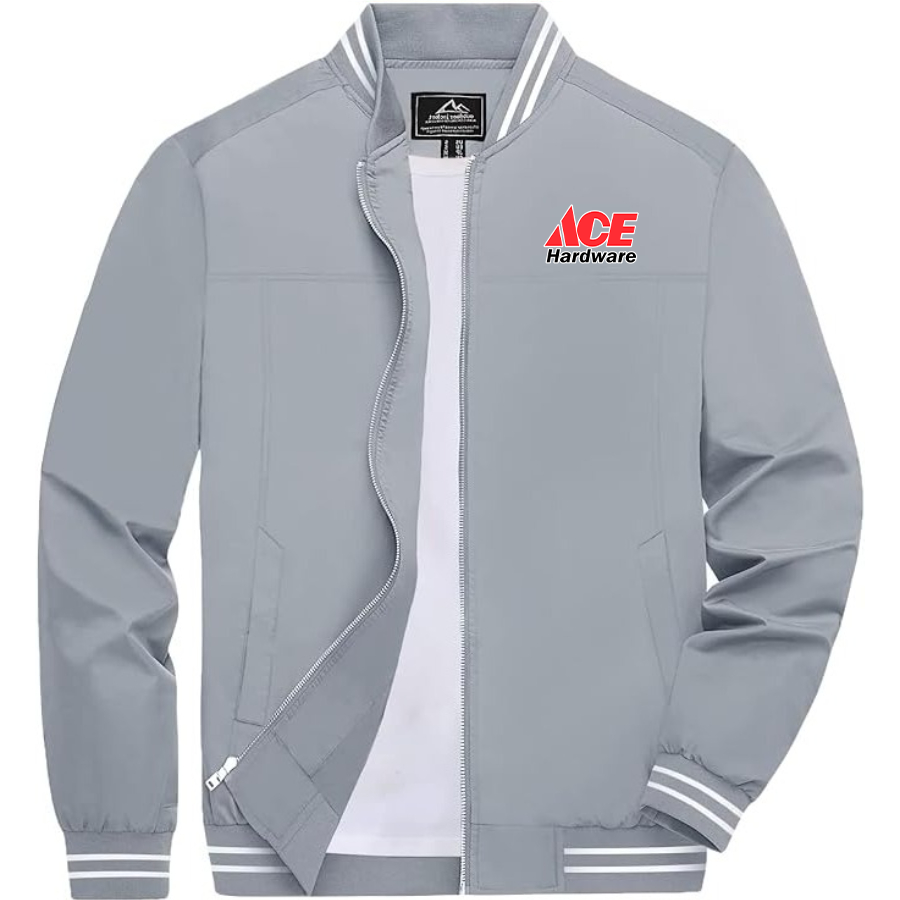 Men's  Ace Lightweight Zip-Up Bomber Jacket with Ribbed Collar and Cuffs Versatile Casual Outerwear