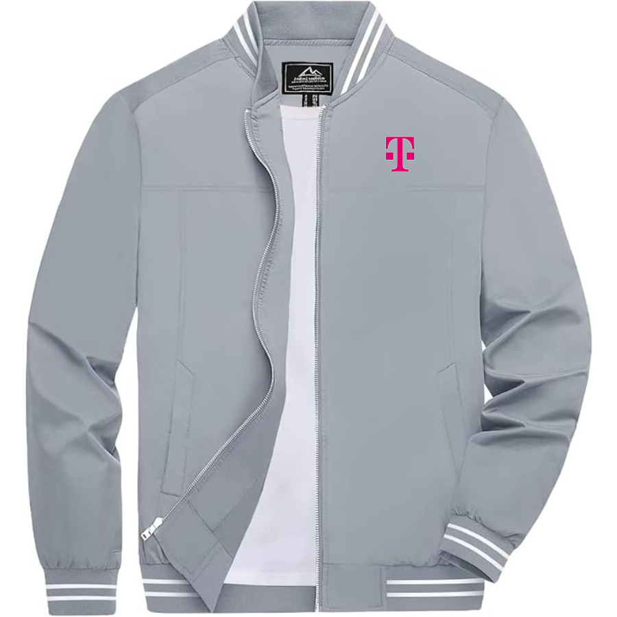 Men's T-Mobile Lightweight Zip-Up Bomber Jacket with Ribbed Collar and Cuffs Versatile Casual Outerwear