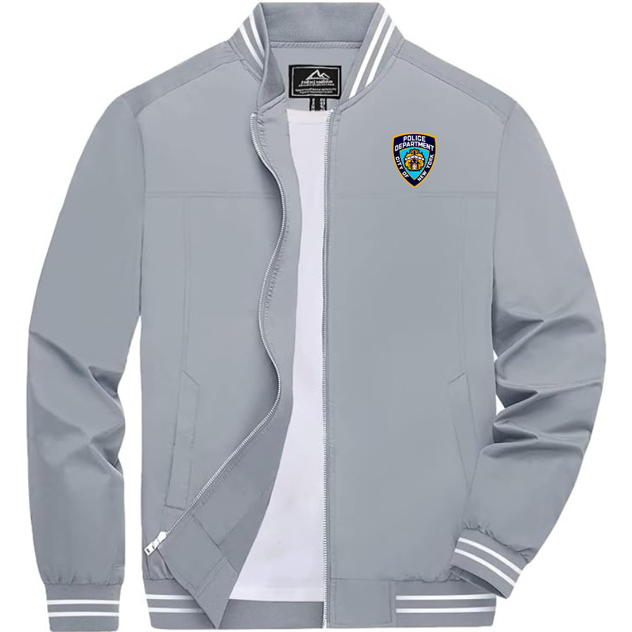 Men's NYPD Lightweight Zip-Up Bomber Jacket with Ribbed Collar and Cuffs Versatile Casual Outerwear