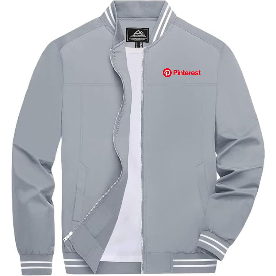 Men's Pinterest  Lightweight Zip-Up Bomber Jacket with Ribbed Collar and Cuffs Versatile Casual Outerwear