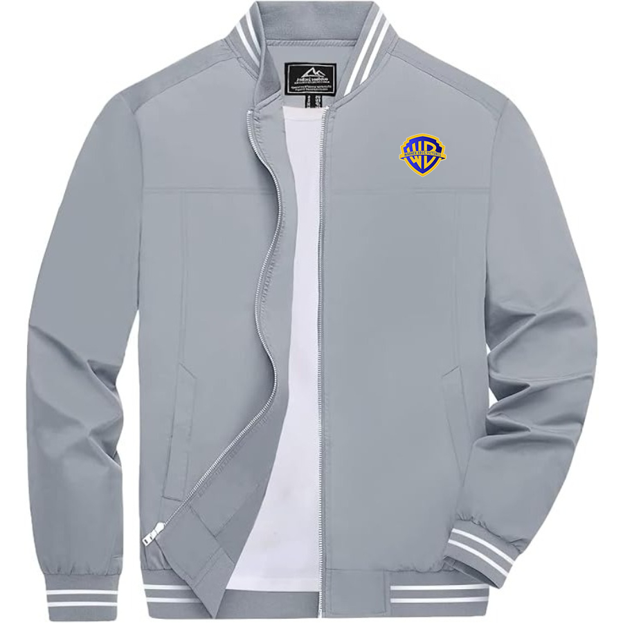 Men's Warner Bros Lightweight Zip-Up Bomber Jacket with Ribbed Collar and Cuffs Versatile Casual Outerwear