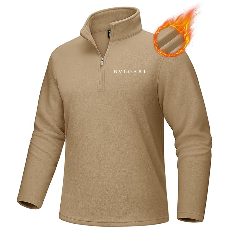 Men's BVLGARI MAGCOMSEN Quarter-Zip Pullover Polar Fleece Sweatshirt Stand Collar Long Sleeve Shirt for Men Thermal Winter Fall