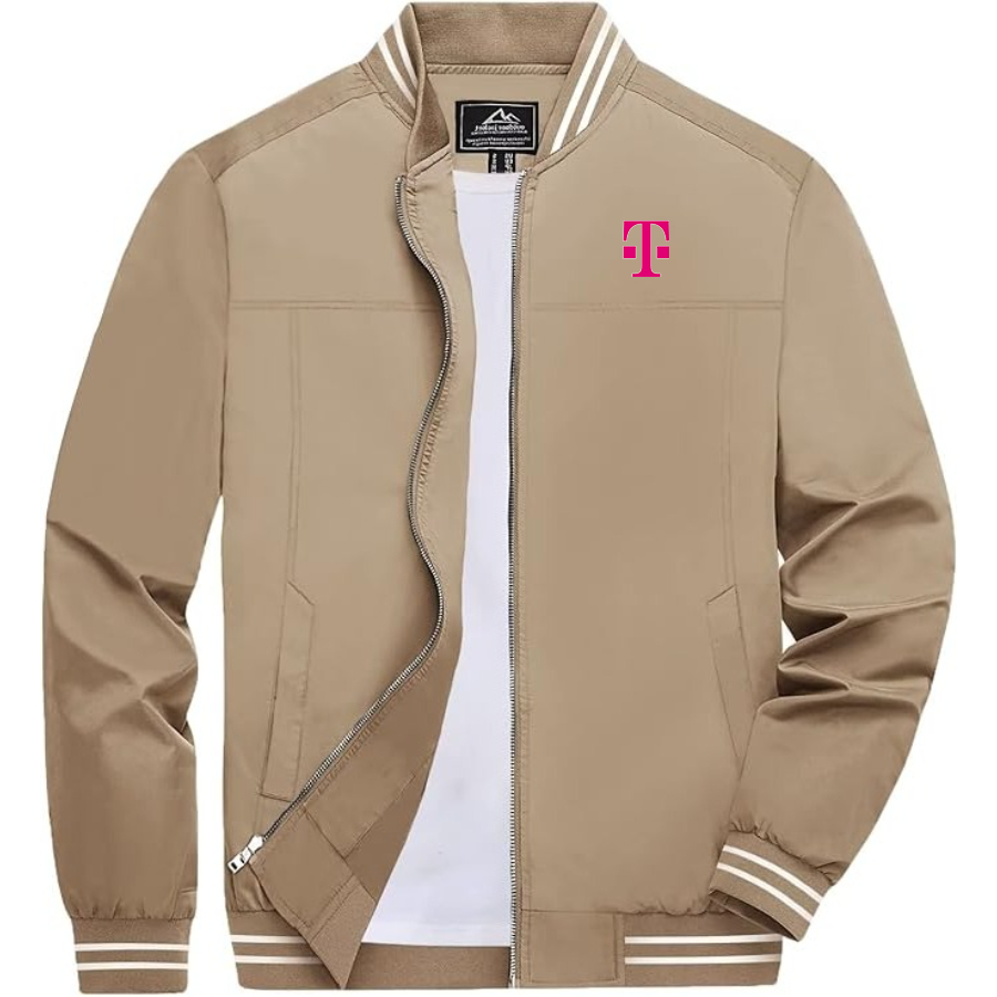 Men's T-Mobile Lightweight Zip-Up Bomber Jacket with Ribbed Collar and Cuffs Versatile Casual Outerwear