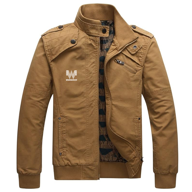 Men's What A Burger Dwar Casual Washed Cotton Military Outdoor Jackets with Shoulder Straps