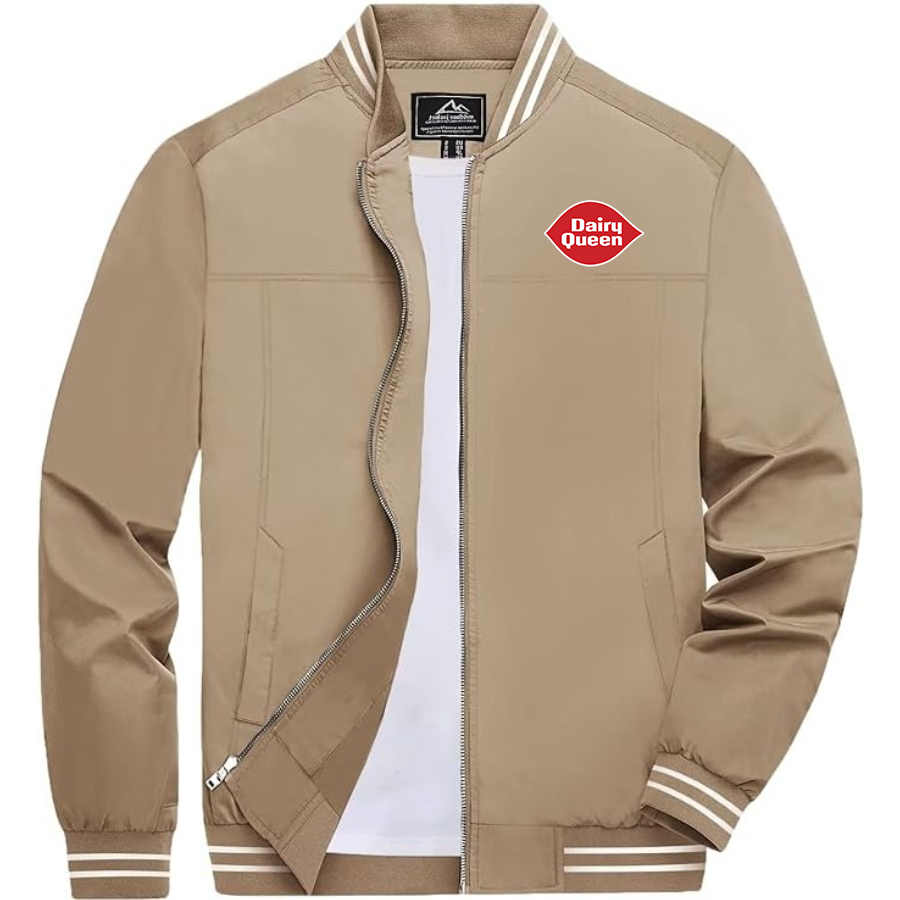 Men's Dairy Queen Lightweight Zip-Up Bomber Jacket with Ribbed Collar and Cuffs Versatile Casual Outerwear