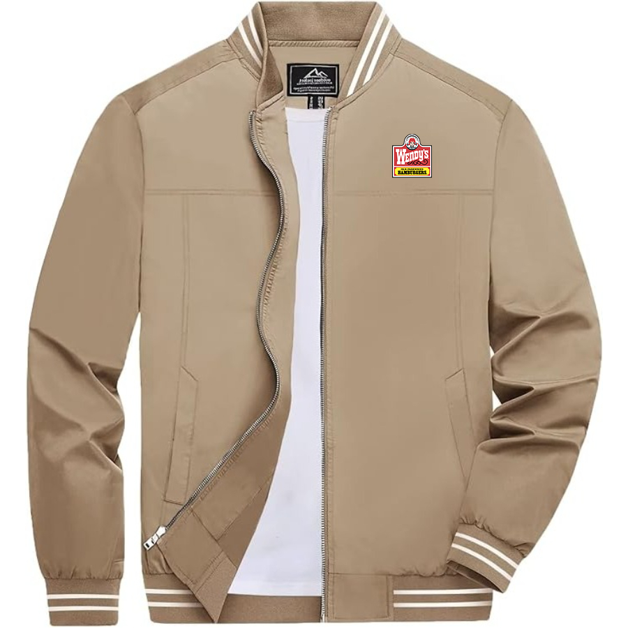 Men's Wendy's Lightweight Zip-Up Bomber Jacket with Ribbed Collar and Cuffs Versatile Casual Outerwear