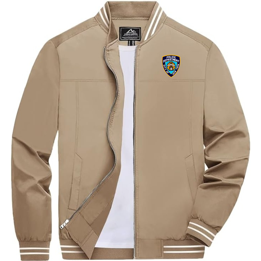 Men's NYPD Lightweight Zip-Up Bomber Jacket with Ribbed Collar and Cuffs Versatile Casual Outerwear