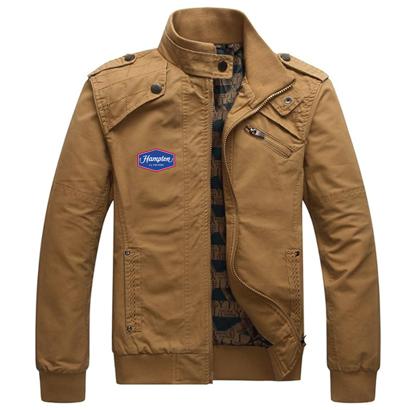 Men's Hampton Dwar Casual Washed Cotton Military Outdoor Jackets with Shoulder Straps