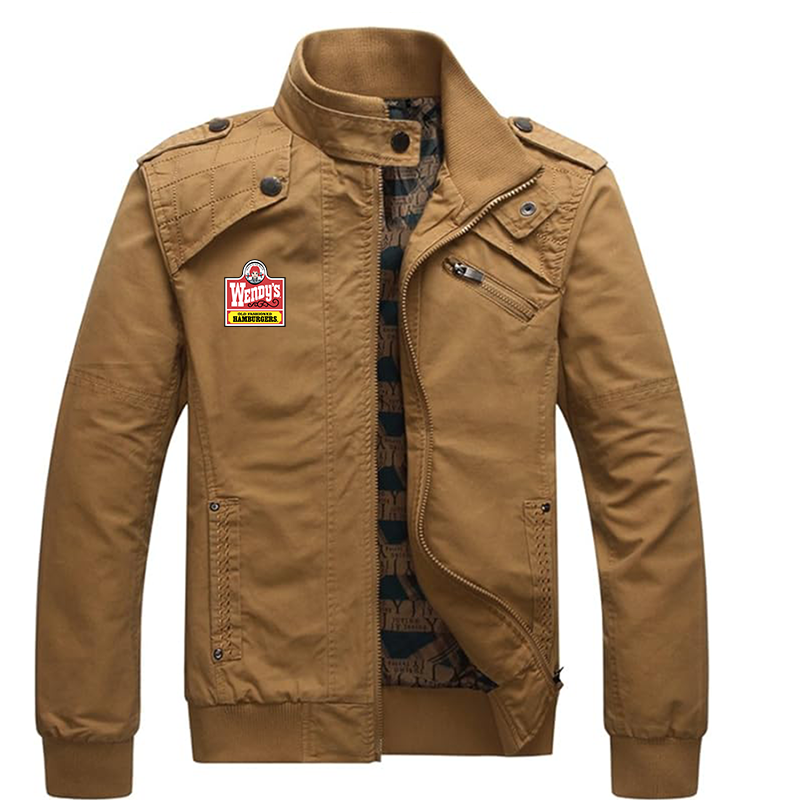 Men's Wendy's  Dwar Casual Washed Cotton Military Outdoor Jackets with Shoulder Straps