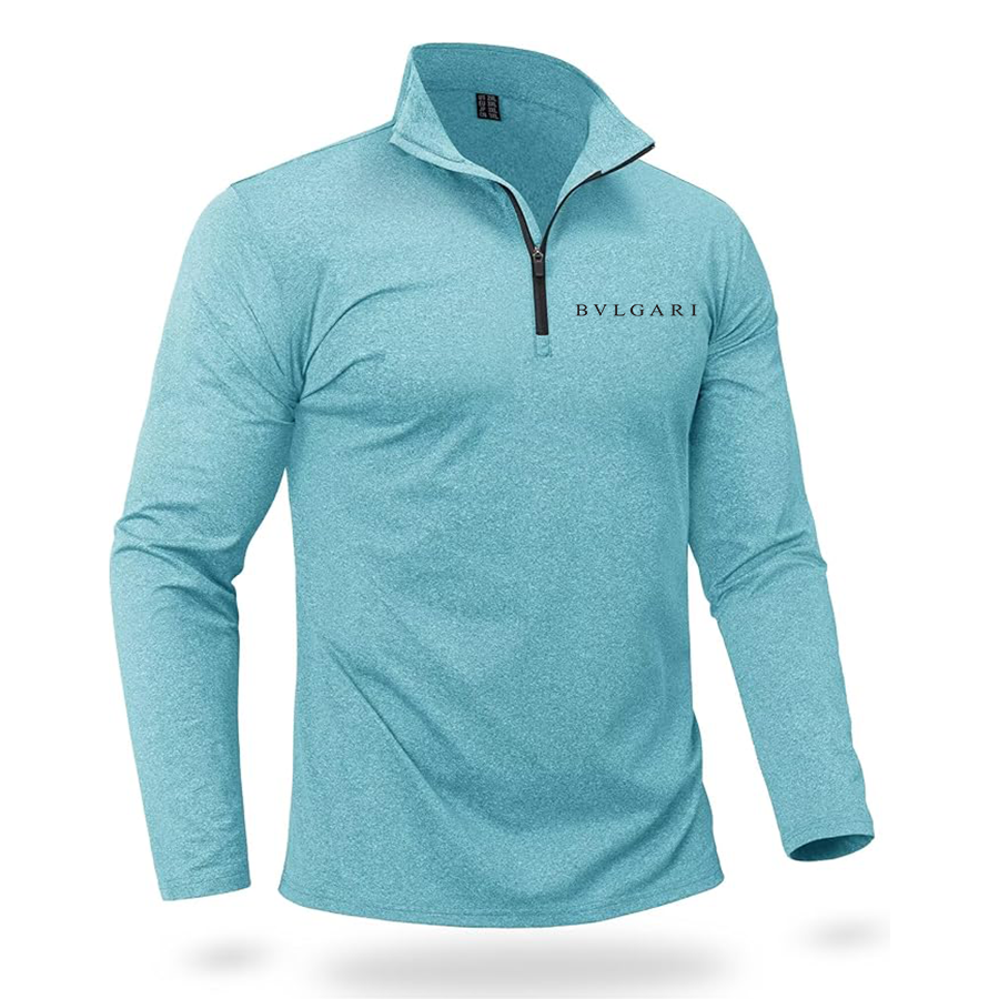 Men's BVLGARI Quarter Zip Pullover Premium Fleece Lined Heather Long Sleeve Golf Shirts Midweight 1/4 Half Zip Sweatshirts