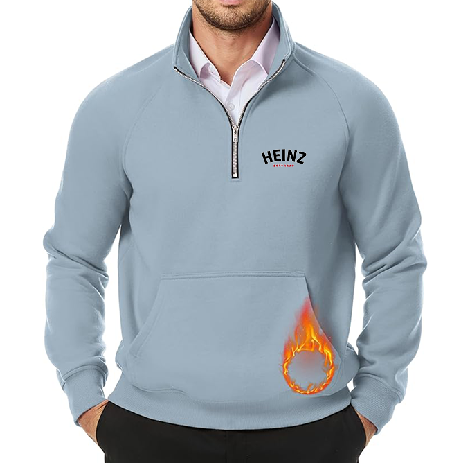Men's HEINZ JMIERR  Quarter Zip Pullover Heavy Sweatshirts Warm Fleece Sweatshirt Polo