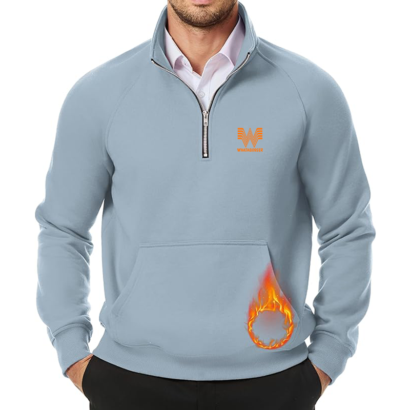Men's What A Burger JMIERR  Quarter Zip Pullover Heavy Sweatshirts Warm Fleece Sweatshirt Polo