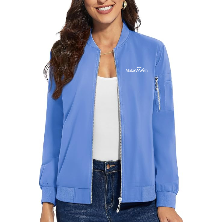 Women's  Make-A-Wish Premium Bomber Jacket with Polished Detailing and Functional Sleeve Pocket Modern Luxury Outerwear
