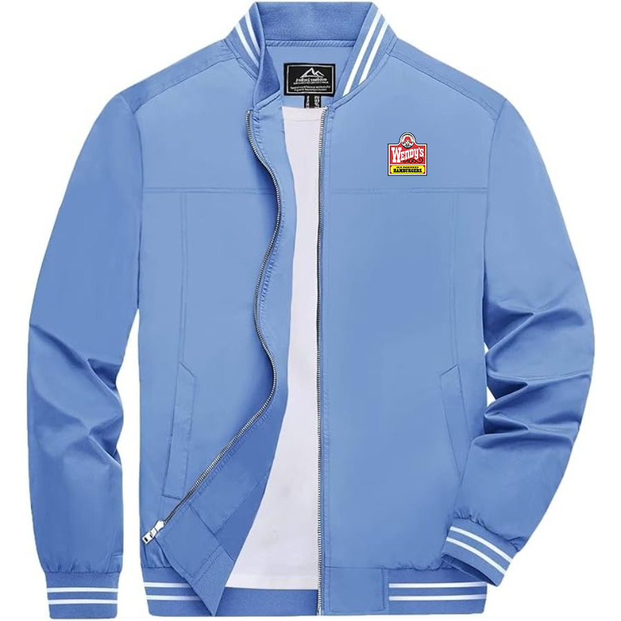 Men's Wendy's Lightweight Zip-Up Bomber Jacket with Ribbed Collar and Cuffs Versatile Casual Outerwear
