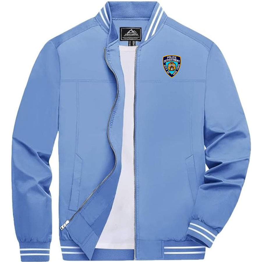 Men's NYPD Lightweight Zip-Up Bomber Jacket with Ribbed Collar and Cuffs Versatile Casual Outerwear