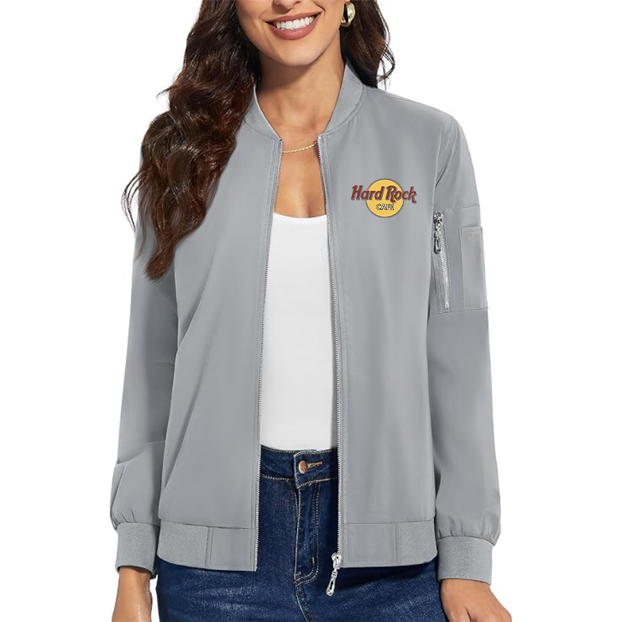 Women's Hard Rock Cafe  Premium Bomber Jacket with Polished Detailing and Functional Sleeve Pocket Modern Luxury Outerwear