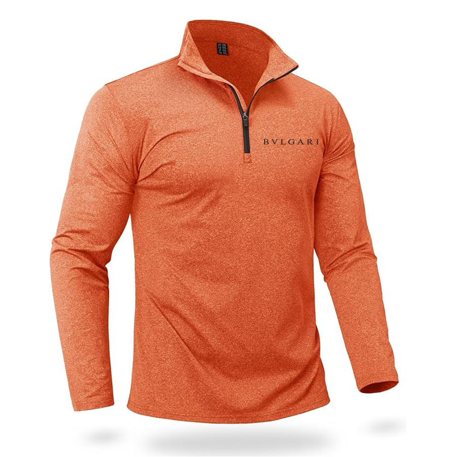 Men's BVLGARI Quarter Zip Pullover Premium Fleece Lined Heather Long Sleeve Golf Shirts Midweight 1/4 Half Zip Sweatshirts