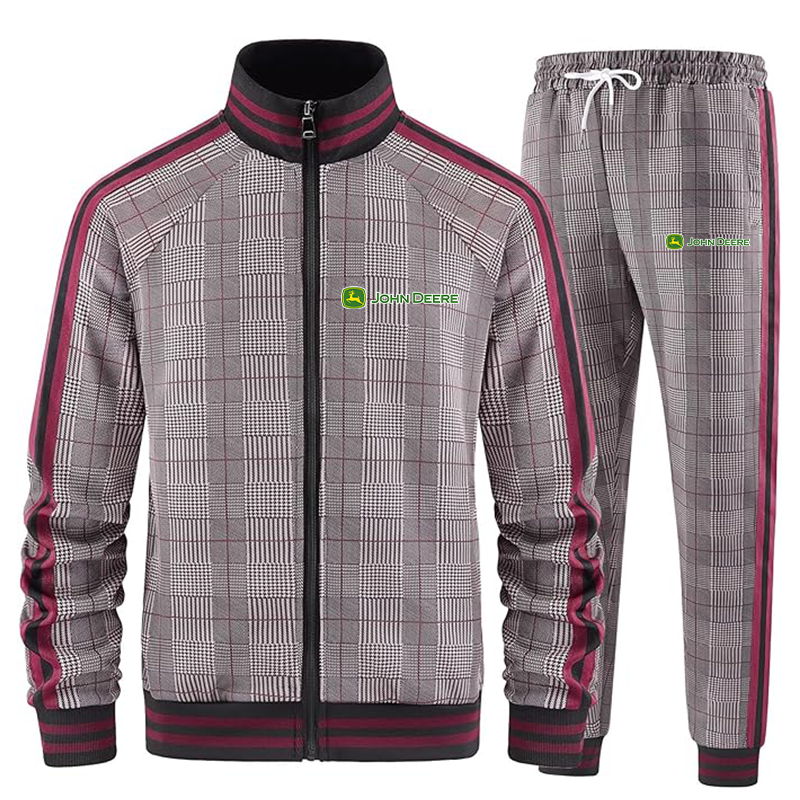 Men's John Deere Tracksuits Full-zip Long Sleeve Plaid Track Jackets and Pants 2 Piece