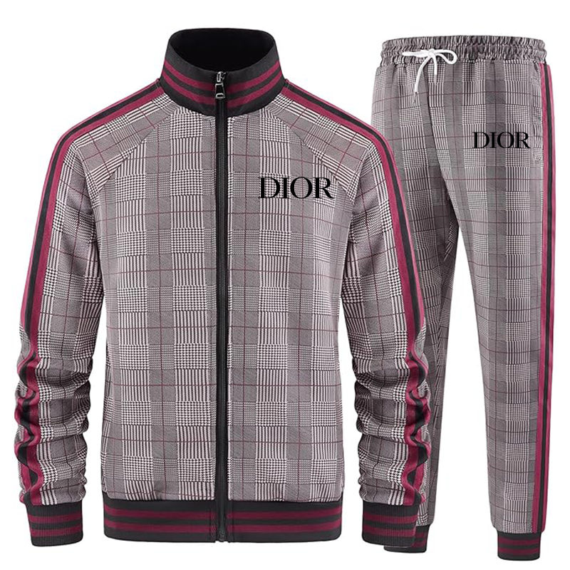 Men's Dior Tracksuits Full-zip Long Sleeve Plaid Track Jackets and Pants 2 Piece