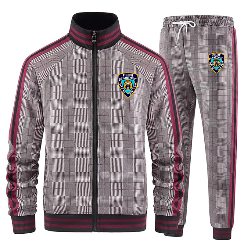 Men's NYPD Tracksuits Full-zip Long Sleeve Plaid Track Jackets and Pants 2 Piece