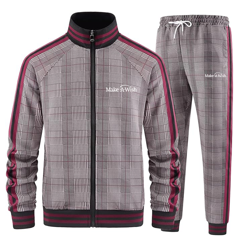 Men's Make-A-Wish Tracksuits Full-zip Long Sleeve Plaid Track Jackets and Pants 2 Piece