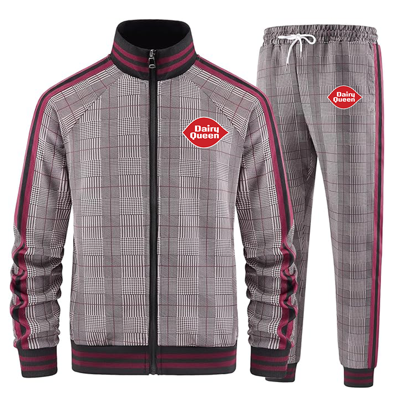 Men's Dairy Queen Tracksuits Full-zip Long Sleeve Plaid Track Jackets and Pants 2 Piece